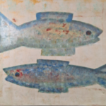 Acryl schilderij, Maya Wildevuur, Vissen, 1996